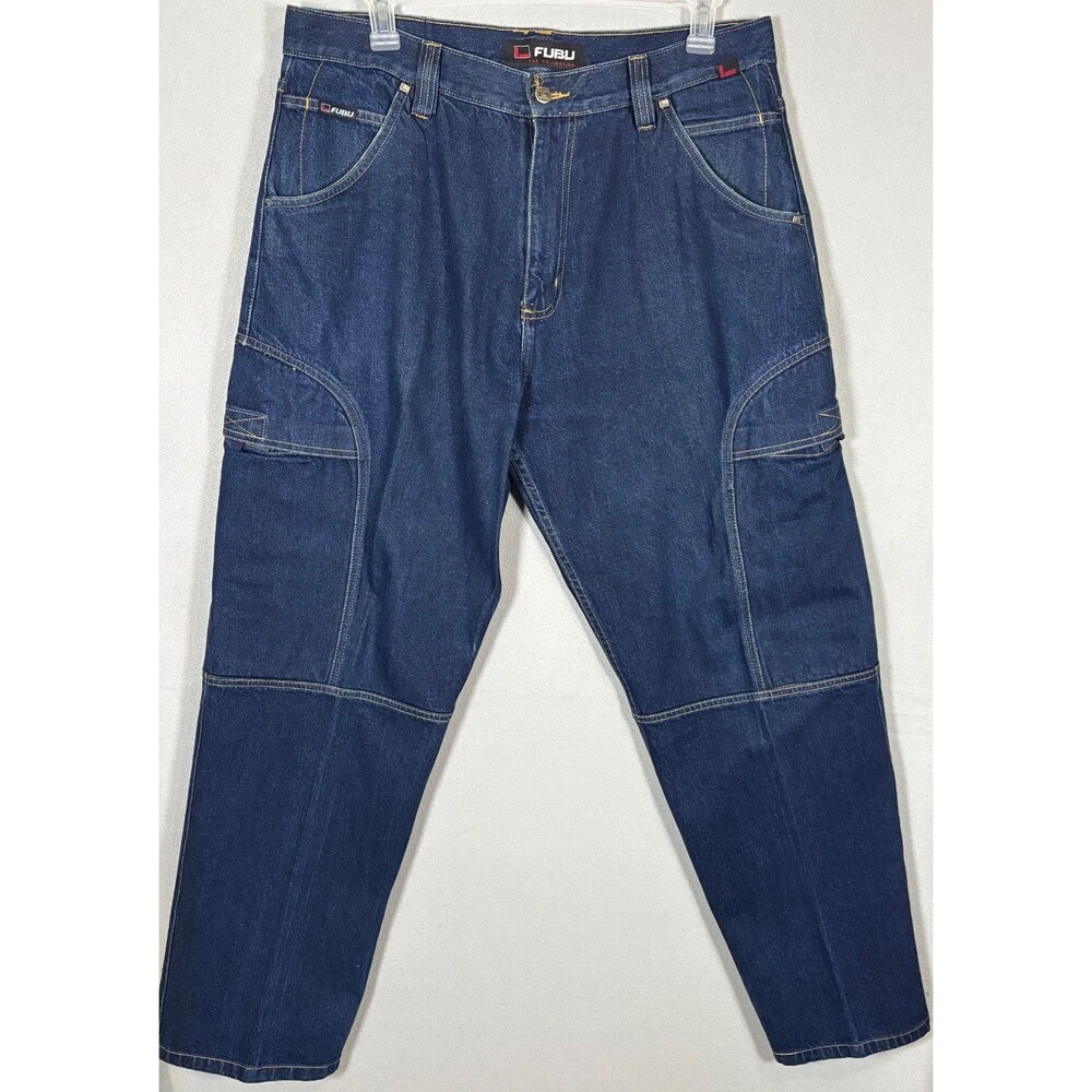 Vtg Fubu Cargo Jeans Mens 36x34  (33" Inseam) Baggy Wide Leg Y2K Skater Hip Hop